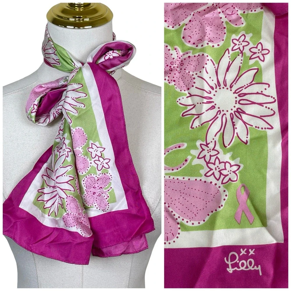 Lilly Pulitzer Scarf Ford Breast Cancer Awareness Pink Floral Silk Butterfly